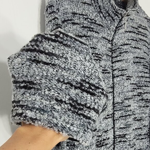 Women's Black & Gray Marled Long Sleeve High Neck Full Zip-Up Comfy Sweater - Picture 5 of 10